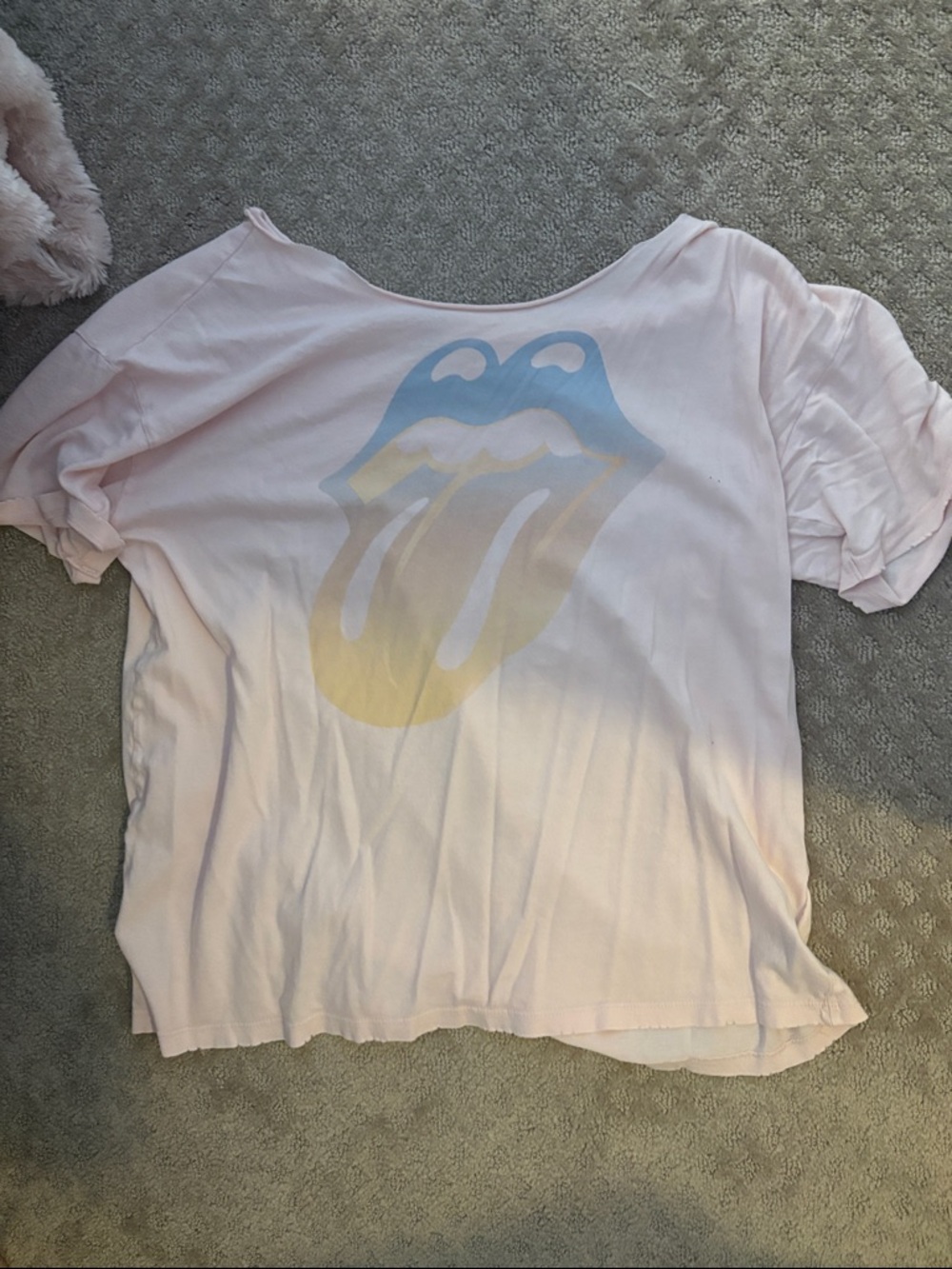 Pink Graphic Tee with Blue & Yellow Tongue Print